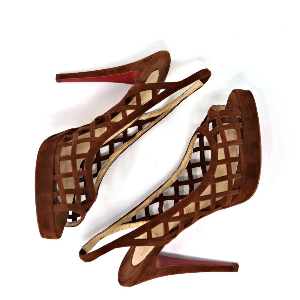 Louboutin 38 Suede Cage Nuit D'ete Cutout Sandal - Picture 3 of 16